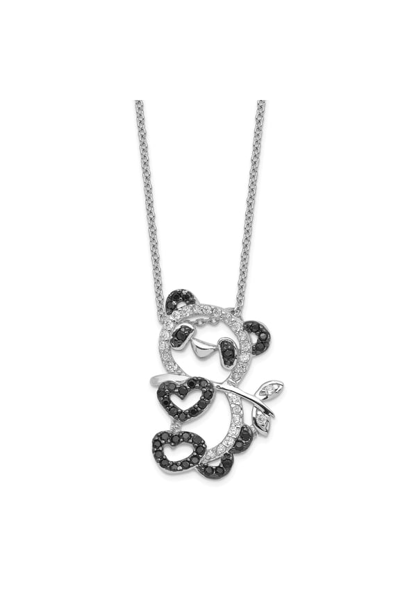 Sterling Silver CZ Panda Teddy Bear 18in Necklace