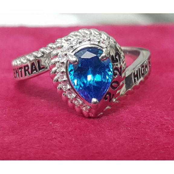 Sterling Silver CZ Pear GemStone Custom High School Class Ring for College & University Students, Graduation Ring