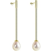 ZVVBOO Sterling Silver CZ Pearl Drop Earrings For Women 8-9mm Natural Freshwater Pearl Cubic Zirconia Dangle Earring Wedding Party Jewlery Gifts