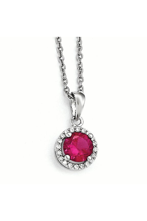 Sterling Silver & CZ Red Corundum Necklace