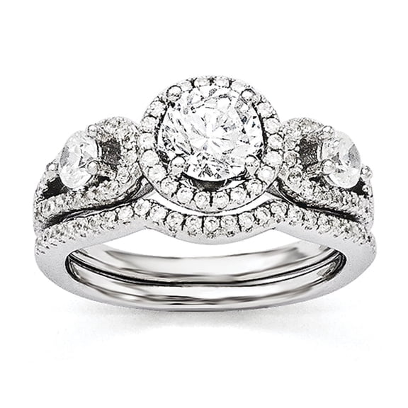 Sterling Silver & CZ Rhodium 2-piece Wedding Set