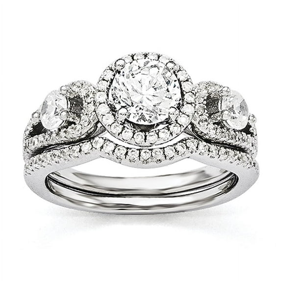 Sterling Silver & CZ Rhodium 2-piece Wedding Set