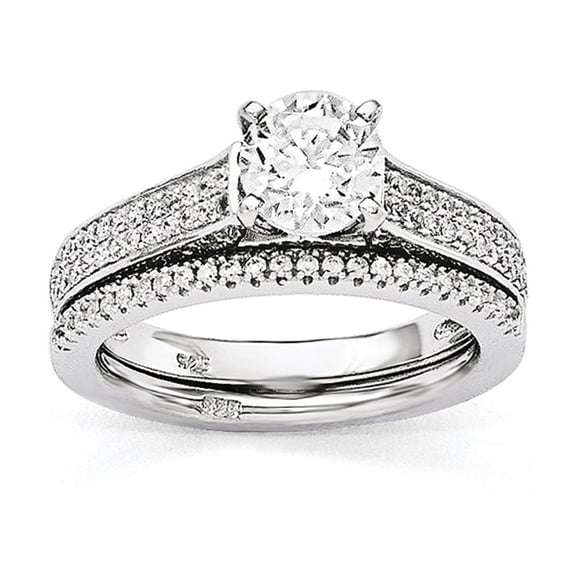 Sterling Silver & CZ Rhodium 2-piece Wedding Set