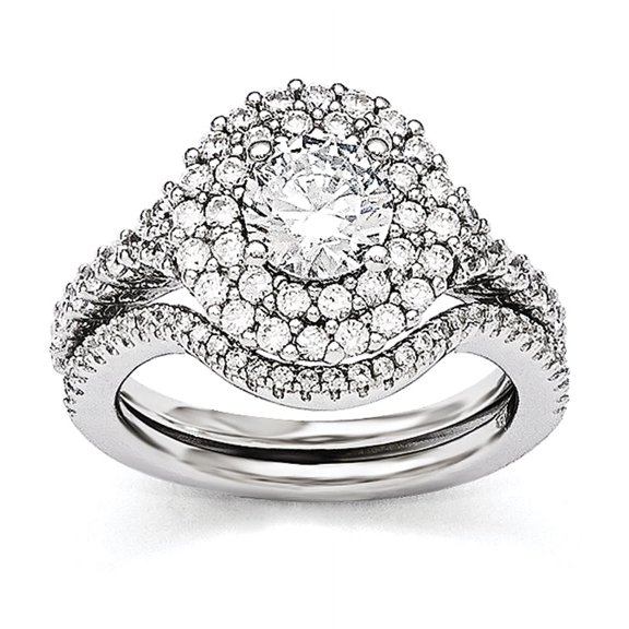 Sterling Silver & CZ Rhodium 2-piece Wedding Set