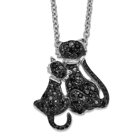 Sterling Silver CZ Rhodium Cats 18in. Necklace