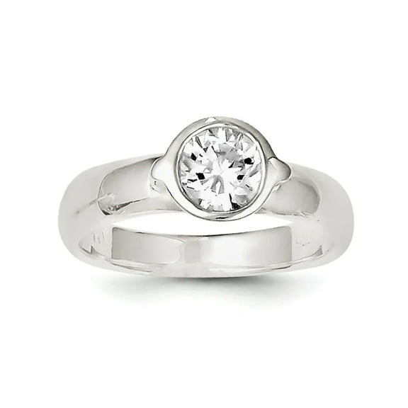 925 Sterling Silver Bezel Polished CZ Cubic Zirconia Simulated Diamond Ring Size 7 -  Jewelry Gift for Mom