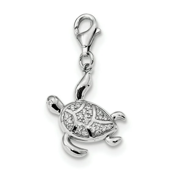 Sterling Silver CZ Sea Turtle with Lobster Clasp Charm Pendant