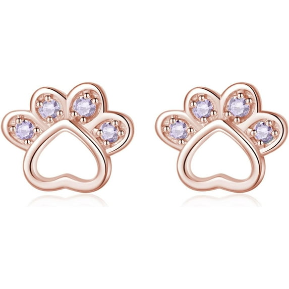 Sterling Silver CZ Small Paw Studs Earrings for Women Teens Dog Cat Paw Print Earrings Animal Paw Earrings Stud Small Love Heart Earrings