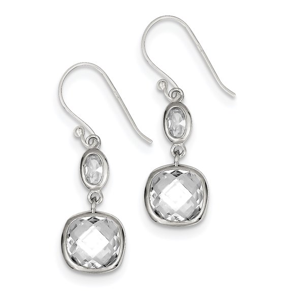 Sterling Silver CZ Square Dangle Earrings Sterling Silver Earrings