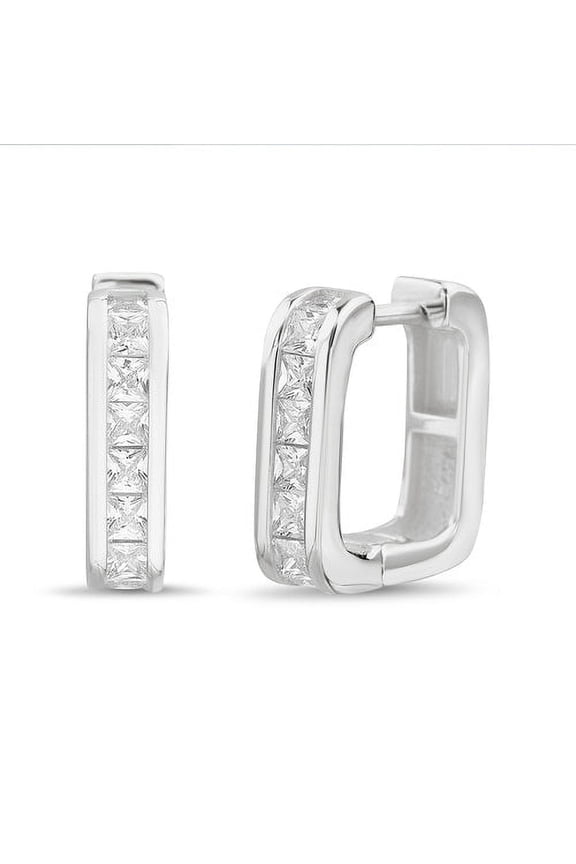 Sterling Silver CZ Square Hoop Earrings