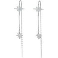 thumbnail image 1 of Sterling Silver CZ Star Dangle Earrings for Women Teens Long Dangle Earrings Threader Tassel, 1 of 10