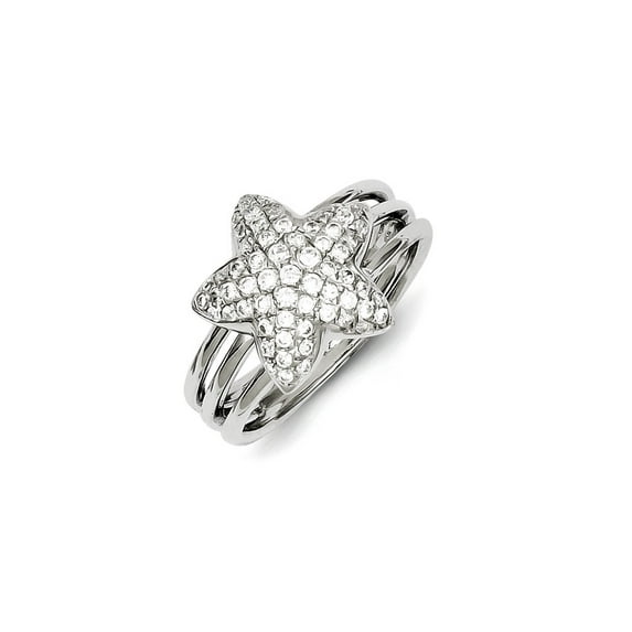 Sterling Silver & CZ Star Ring - Size 8