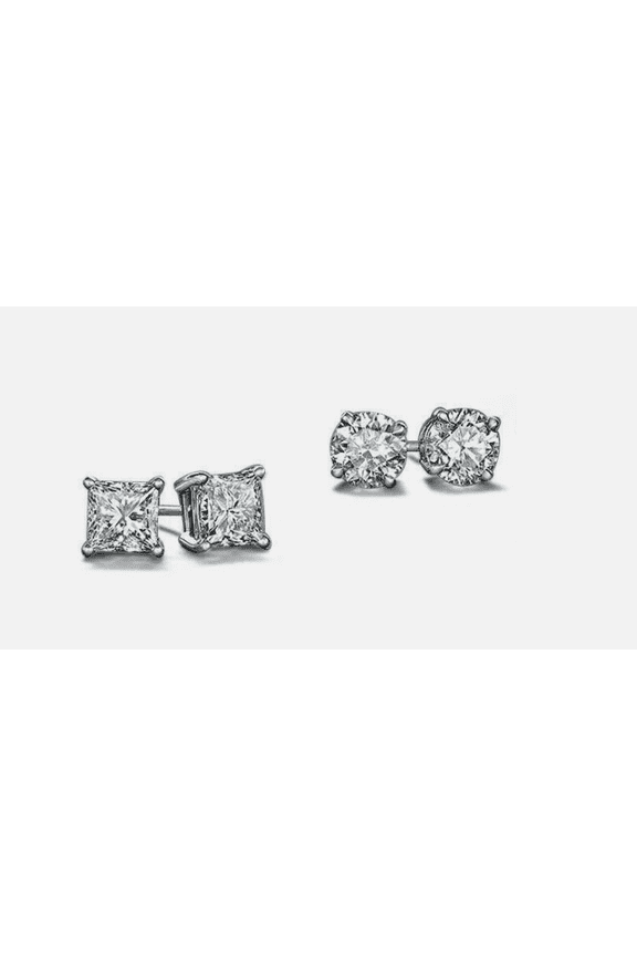 Sterling Silver CZ Stud Earrings Set 2 Piece Round Cubic Zirconia Earrings for Men & Women