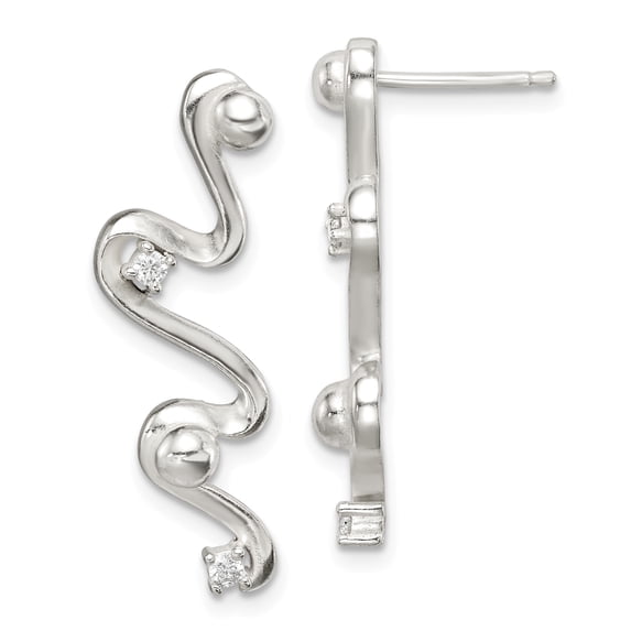 Sterling Silver CZ Wave Post Dangle Earrings