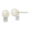thumbnail image 1 of Finest Gold Sterling Silver CZ & 7-8 mm Imitation Shell Pearl Post Earrings, 1 of 3