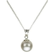 Sterling Silver Cable Chain Necklace 10mm Simulated Pearl Made with Swarovski(R) Crystals 24"