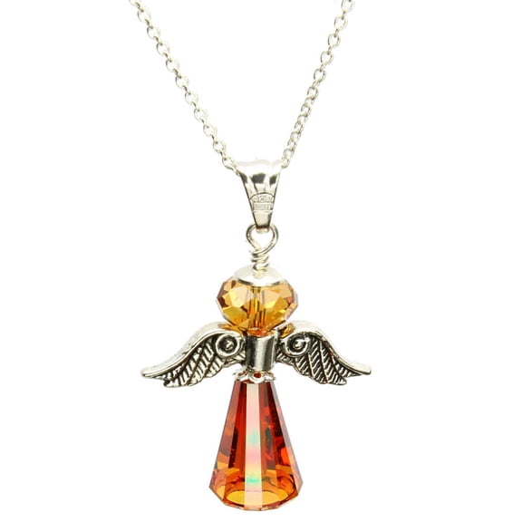Sterling Silver Cable Chain Necklace Angel Pendant Made with Swarovski Crystals 22"