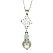 JOYFUL CREATIONS Sterling Silver Cable Chain Necklace Simulated Pearl Pendant Made with Swarovski Crystals, 18"