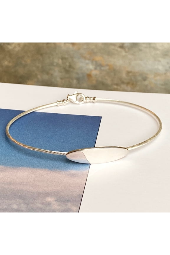 Sterling Silver Cable Wire Bracelet with Oval Engraveable Plaque