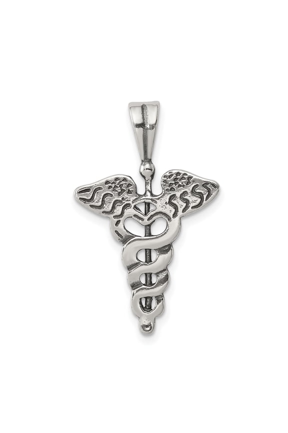 Sterling Silver Caduceus Pendant Necklace with Winged Staff Symbol for Doctors, Nurses, Medical Professionals, Unisex Healing and Protection Jewelry