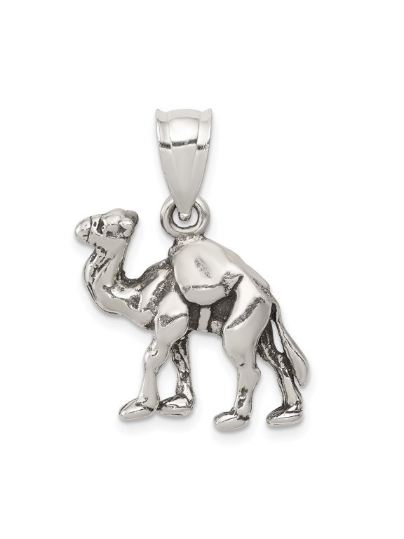 925 Sterling Silver Camel Pendant Charm, 3D Antiqued Dromedary Design