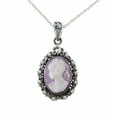 thumbnail image 1 of Sterling Silver Cameo and Simulated Pearl Halo Pendant Necklace, Lavender, 1 of 1