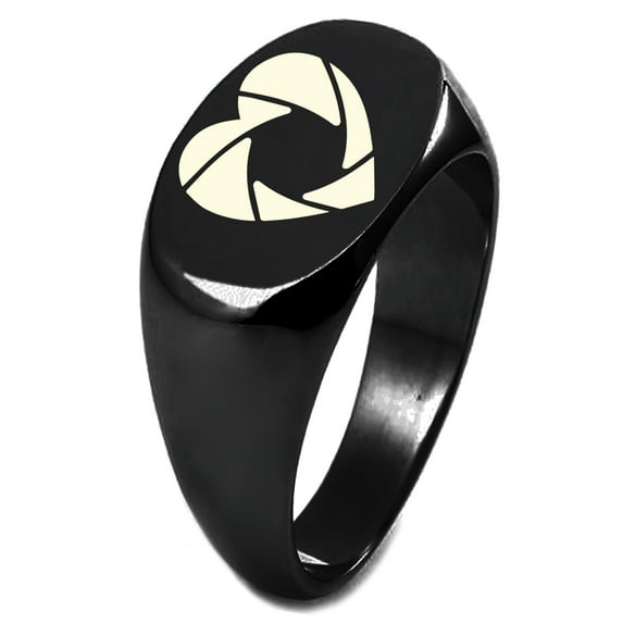 Tioneer Sterling Silver Camera Shutter Heart Engraved Oval Flat Top Polished Ring