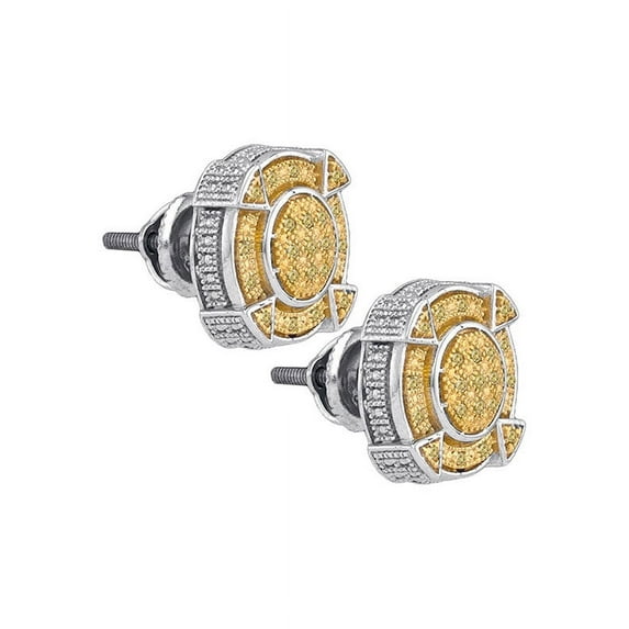 Sterling Silver Canary Yellow Diamond Fine Earrings 1/8 Ctw.