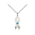 thumbnail image 1 of Sterling Silver Cancer Awareness Pendant w/ 3mm December Blue Swarovski Crystal 7/8 X 3/8 inches w/ 18 inch Curb Chain, 1 of 1