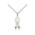 thumbnail image 1 of Sterling Silver Cancer Awareness Pendant w/ 3mm March Blue Swarovski Crystal 7/8 X 3/8 inches w/ 18 inch Curb Chain, 1 of 1