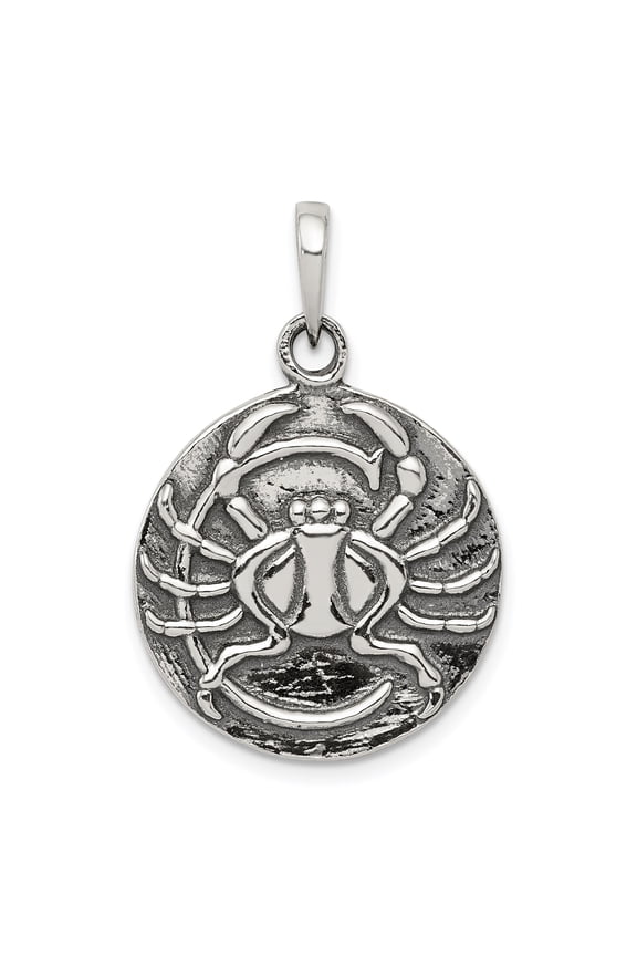 Sterling Silver Cancer Zodiac Necklace with Crab Medallion Pendant on Textured Disc for Men Women Teens Astrology Jewelry Horoscope Sign Symbol