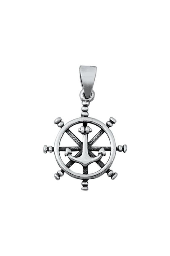 Sterling Silver Captains Wheel Pendant Anchor Sailor Pirate Nautical Charm 925 Jewelry Female Unisex