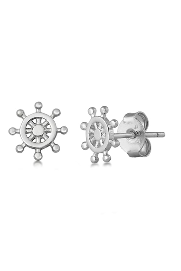 Sterling Silver Captains Wheel Ship Boat Nautical Helm Pirate Earrings 925 New Jewelry Female Unisex
