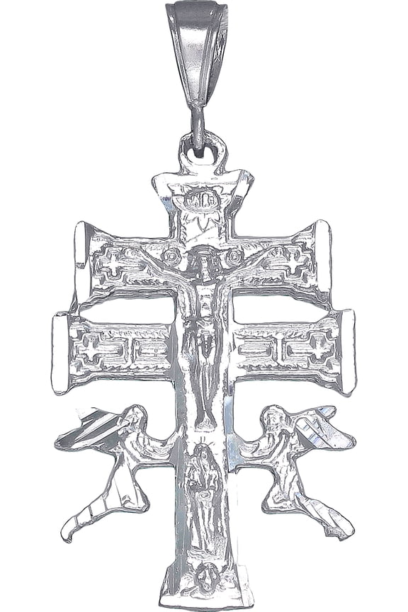 Sterling Silver Caravaca Cross Pendant Necklace Diamond Cut Finish with Chain