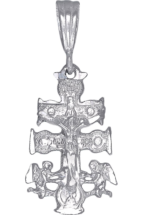 Sterling Silver Caravaca Cross Pendant Necklace Diamond Cut Finish with Chain