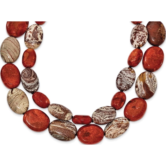 Sterling Silver Carnelian/Reconstituted Coral/Red Zebra Jasper Necklace Made In Thailand qh4552-26