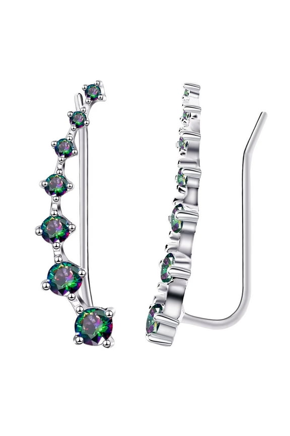 Sterling Silver Cartilage Earring for Women Ear Cuffs 14K White Gold Plated Climber Earrings with Cubic Zirconia CZ Hypoallergenic Piercing Jewelry Birthday Gifts