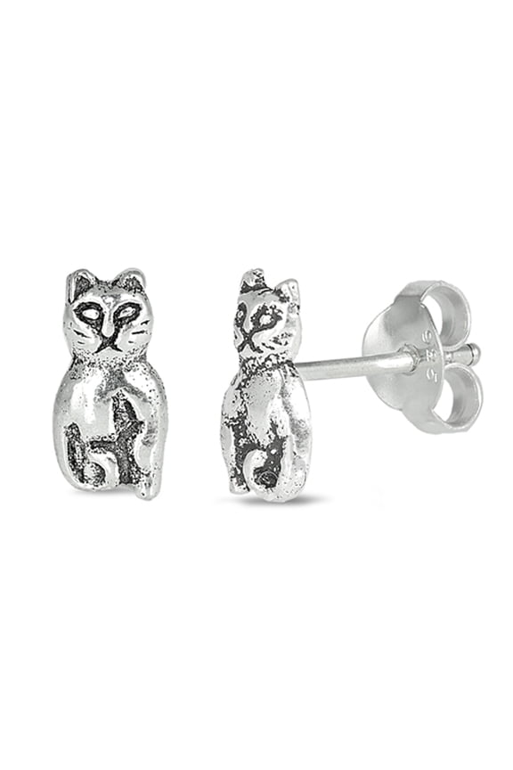 Sterling Silver Cat Animal Pet Kitten Pussycat Earrings 925 New Jewelry Female Unisex