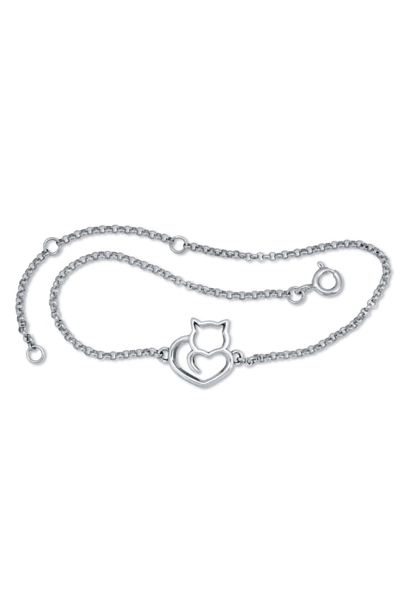 Sterling Silver Cat Charm Bracelet 7.5-inch length