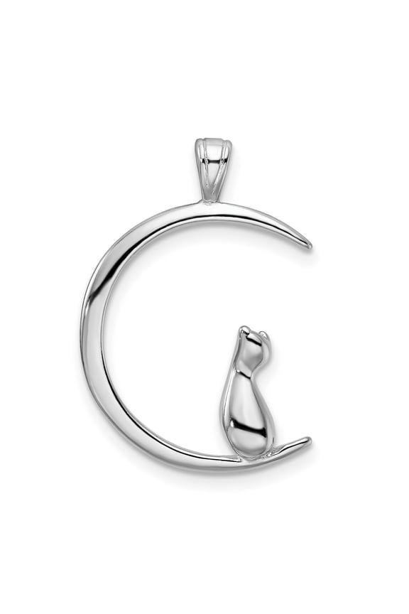 Sterling Silver Cat and Crescent Moon Pendant Necklace for Women, Minimalist Feline Jewelry with Mystical Celestial Lunar Symbol, Spiritual Animal Amulet for Night and Intuition Lovers