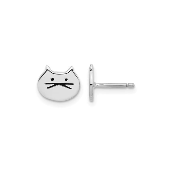 Gem & Harmony Sterling Silver Cat Face Post Earrings for Women