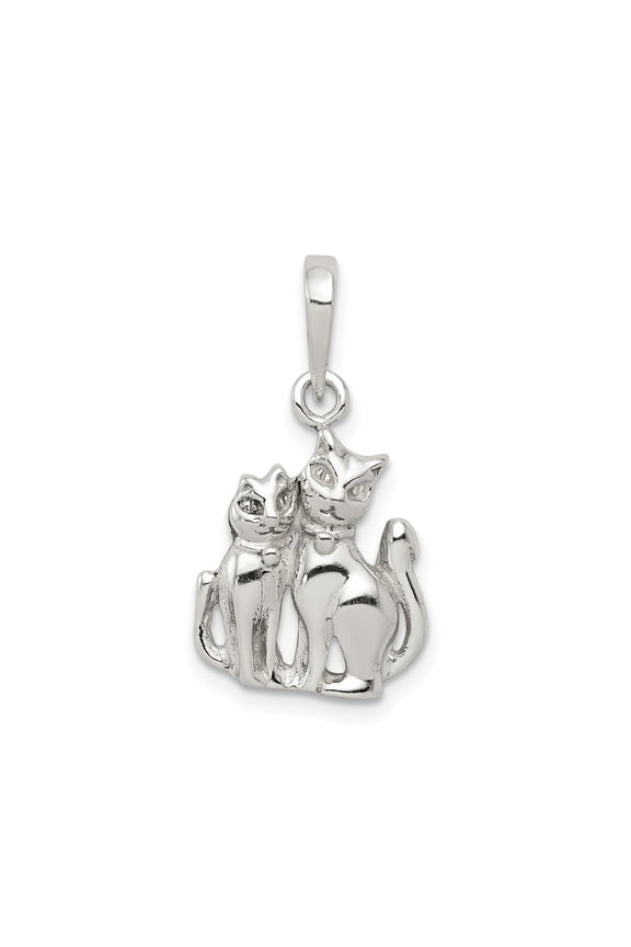 Sterling Silver Cat Pendant Necklace for Women with Two Sitting Cats, Curled Tails, Symbolic Feline Jewelry for Animal Lovers, Romantic Companion Design