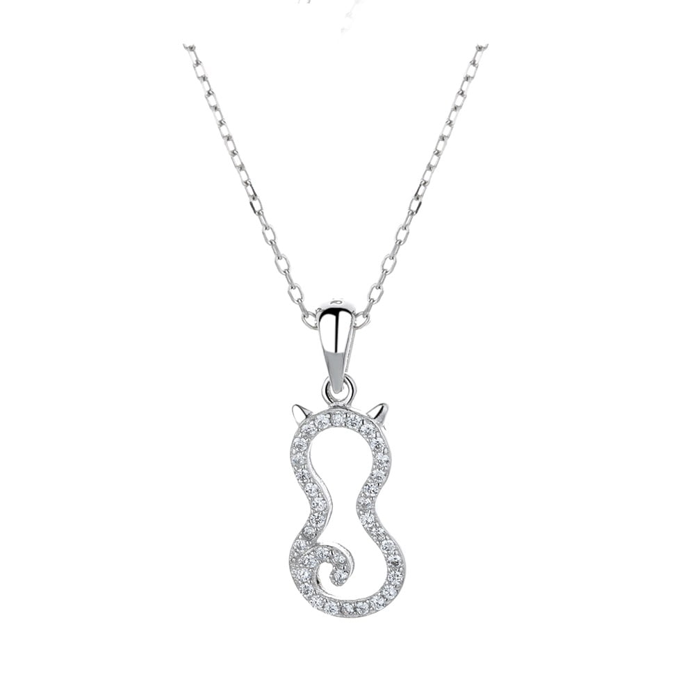 Amy and Annette Sterling Silver Cat Pendant Necklace with crystals from Swarovski