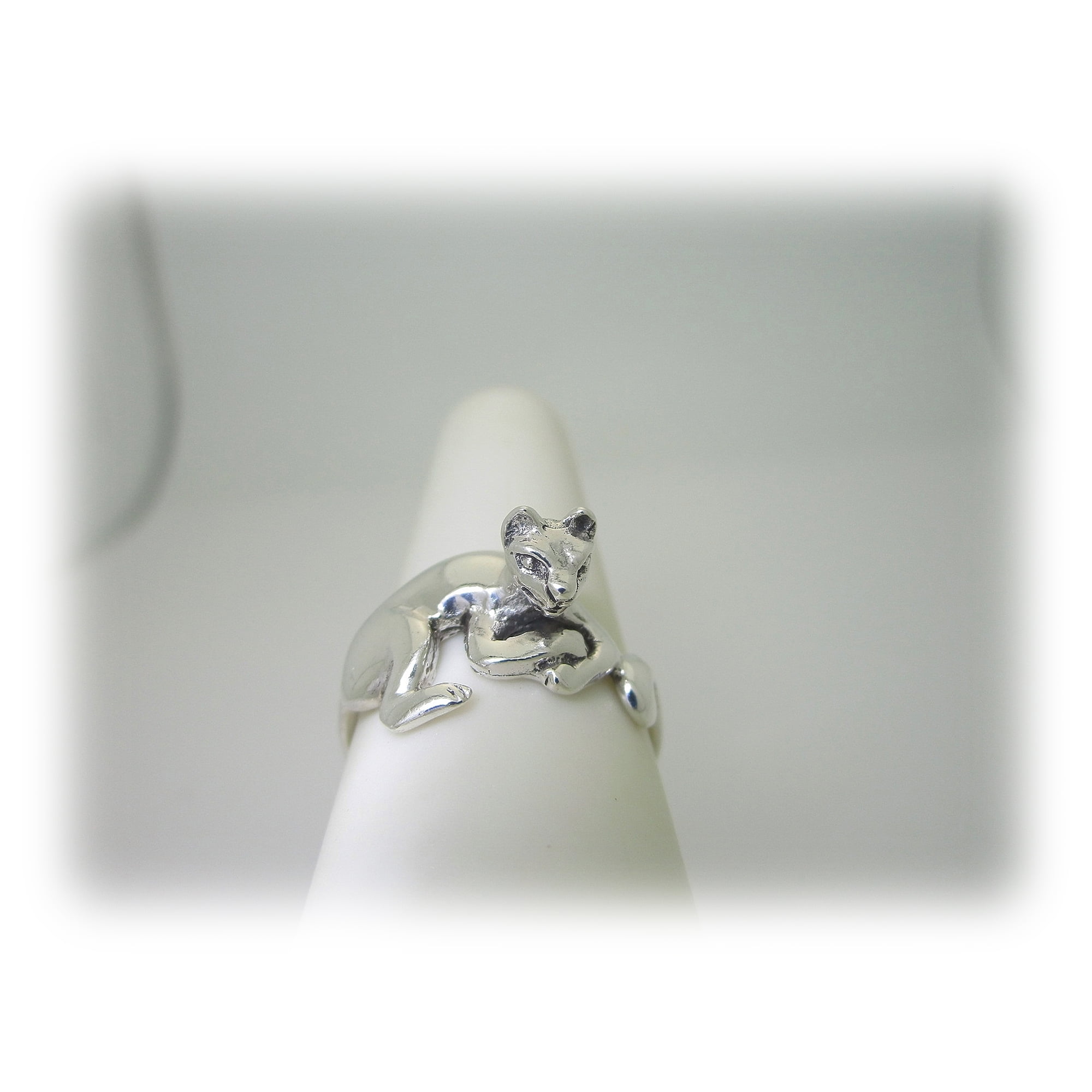 Sterling Silver Cat Ring Kitty Solid Wrap Around Ring Loves To
