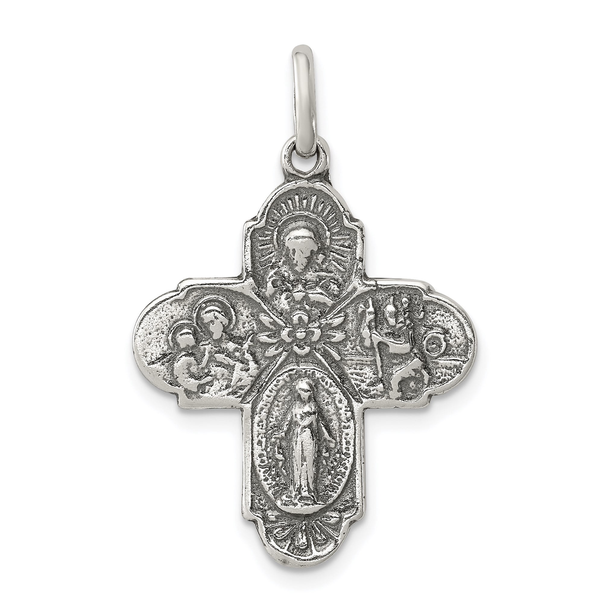 Sterling Silver Catholic Cross Pendant Necklace with Virgin Mary, Saint ...