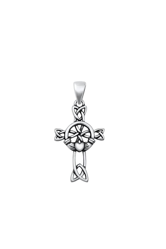 Sterling Silver Celtic Claddagh Cross Pendant Christian Faith Charm Jewelry Female Unisex