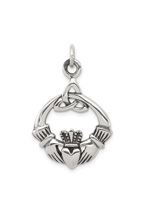 Sterling Silver Celtic Claddagh Necklace for Women with Crowned Heart and Trinity Knot, Irish Pendant Symbolizing Love Loyalty and Friendship