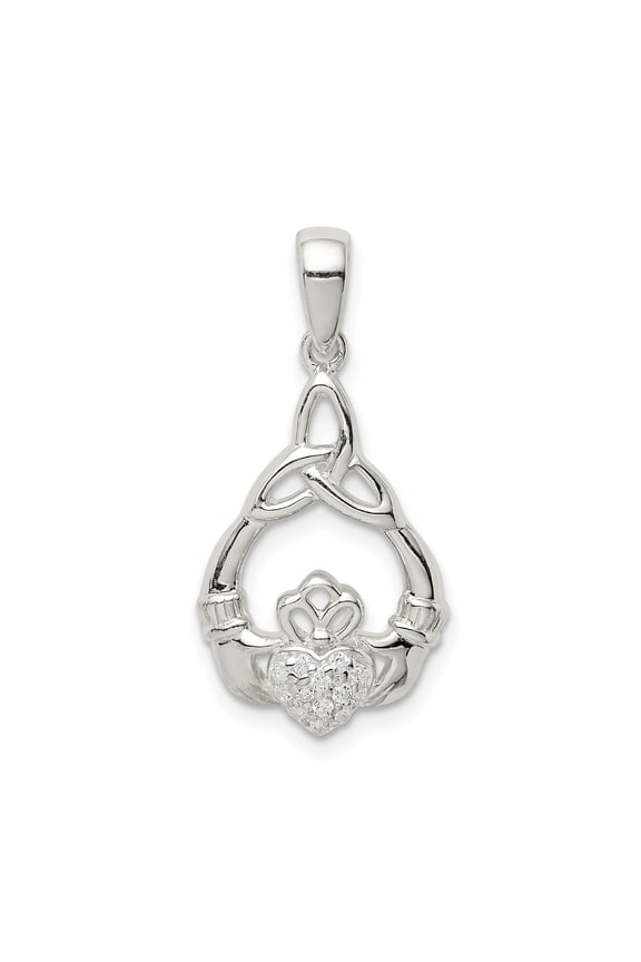 Sterling Silver Celtic Claddagh Pendant Necklace with Trinity Knot Symbol for Women, Irish Heritage Jewelry Representing Love Loyalty Friendship and Unity