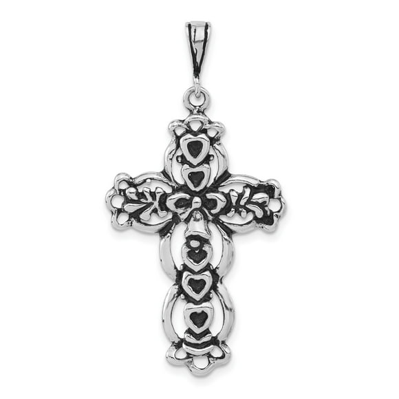 Sterling Silver Celtic Cross Pendant Necklace for Men and Women with Claddagh Hearts Design Oxidized Finish Religious Irish Heritage Jewelry Spiritual Faith Symbol