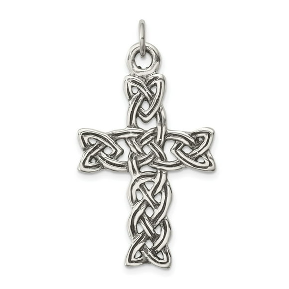 Sterling Silver Celtic Cross Pendant Necklace with Triquetra Knotwork Design for Men and Women Spiritual Faith Jewelry with Interwoven Symbolic Style